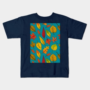 Autumn leaves on blue Kids T-Shirt